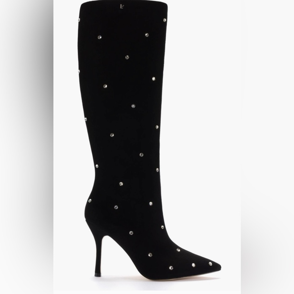 BRAND NEW LARROUDE BLACK SUEDE BOOTS SWAROVSKI CRYSTAL EMBELLISHMENT SIZE 8.0 - Picture 2 of 6